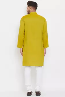 Yellow woven viscose rayon men-kurtas