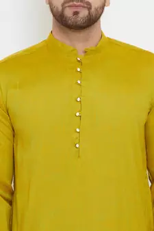 Yellow woven viscose rayon men-kurtas