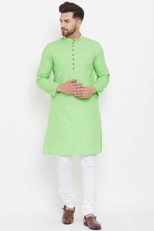 Green plain cotton men-kurtas