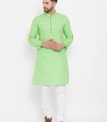 Green plain cotton men-kurtas