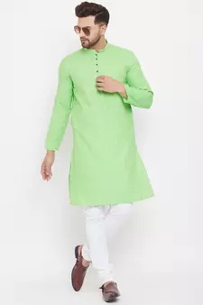 Green plain cotton men-kurtas