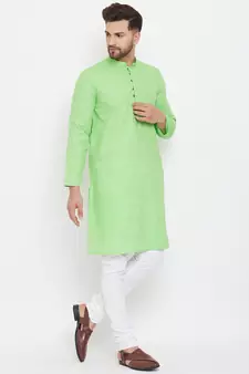 Green plain cotton men-kurtas