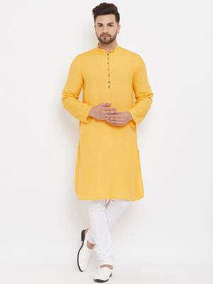 Yellow plain cotton men-kurtas 1
