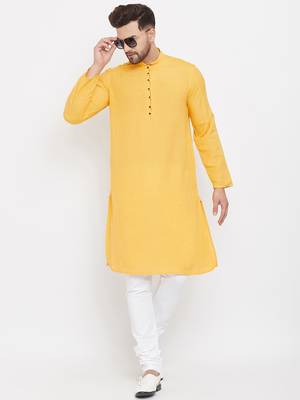 Yellow plain cotton men-kurtas 2