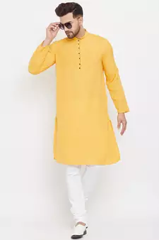 Yellow plain cotton men-kurtas