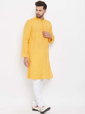 Yellow plain cotton men-kurtas 3