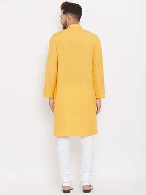 Yellow plain cotton men-kurtas 4