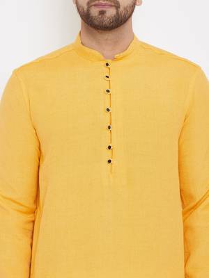Yellow plain cotton men-kurtas 5