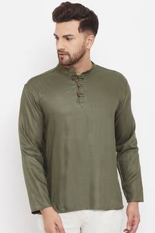 Green plain cotton men-kurtas