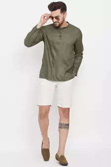 Green plain cotton men-kurtas
