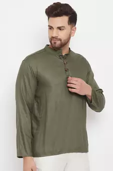 Green plain cotton men-kurtas