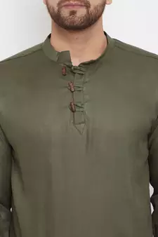 Green plain cotton men-kurtas