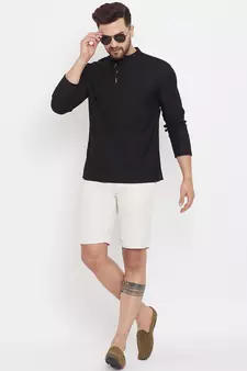 Black plain cotton men-kurtas