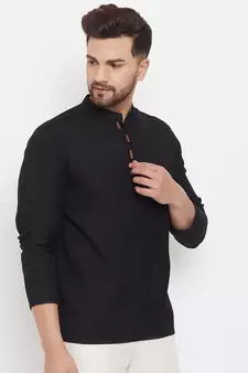 Black plain cotton men-kurtas