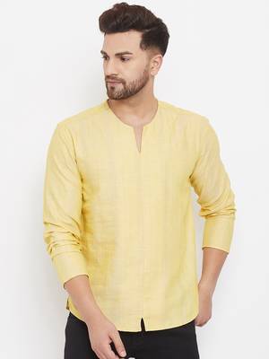 Yellow plain linen men-kurtas 1