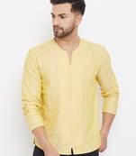 Yellow plain linen men-kurtas