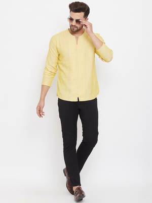 Yellow plain linen men-kurtas 2