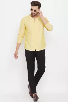 Yellow plain linen men-kurtas