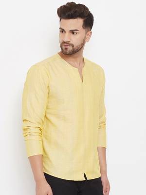 Yellow plain linen men-kurtas 3