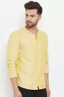 Yellow plain linen men-kurtas