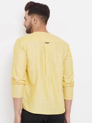 Yellow plain linen men-kurtas 4