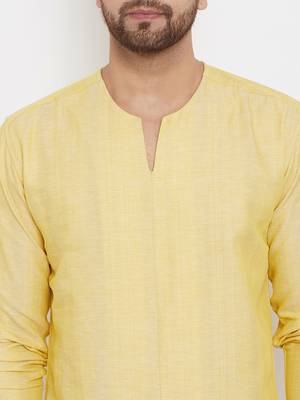 Yellow plain linen men-kurtas 5