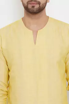 Yellow plain linen men-kurtas