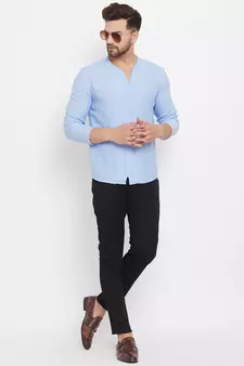 Blue plain cotton men-kurtas