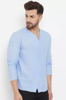 Blue plain cotton men-kurtas
