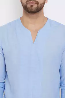 Blue plain cotton men-kurtas