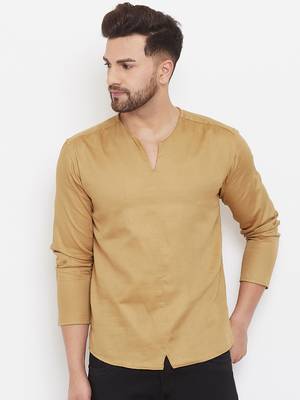Beige plain cotton men-kurtas 1