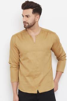 Beige plain cotton men-kurtas