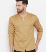 Beige plain cotton men-kurtas