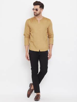 Beige plain cotton men-kurtas 2