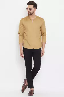 Beige plain cotton men-kurtas