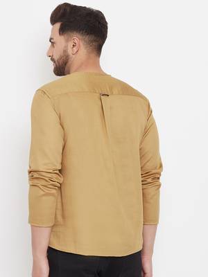 Beige plain cotton men-kurtas 4