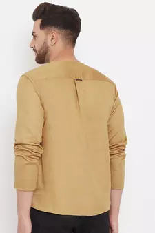Beige plain cotton men-kurtas