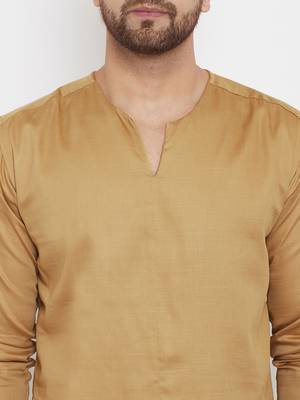 Beige plain cotton men-kurtas 5