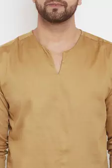 Beige plain cotton men-kurtas