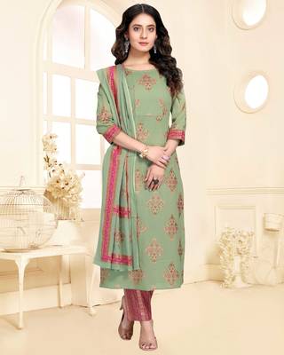 Light-green printed cotton ethnic-kurtis 1