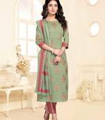 Light-green printed cotton ethnic-kurtis