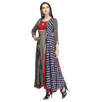 Red printed georgette kurtas-and-kurtis 3