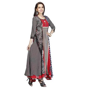 Red printed georgette kurtas-and-kurtis 4