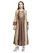 Brown embroidered silk kurtas-and-kurtis