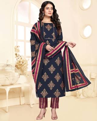 Navy-blue printed cotton ethnic-kurtis 1