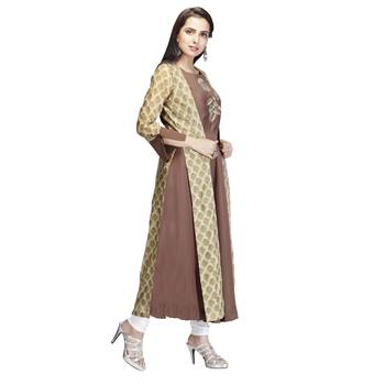 Brown embroidered silk kurtas-and-kurtis 4