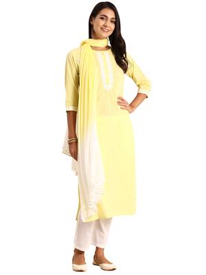 Yellow printed cotton ethnic-kurtis 1