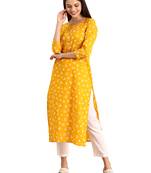 Yellow printed cotton ethnic-kurtis