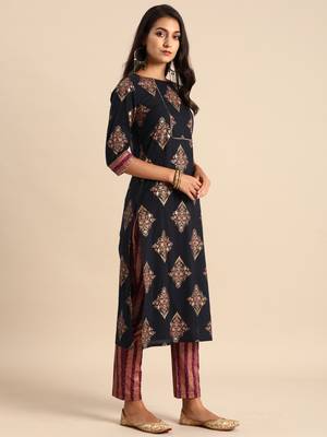 Blue printed cotton ethnic-kurtis 3