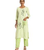 Green printed cotton ethnic-kurtis